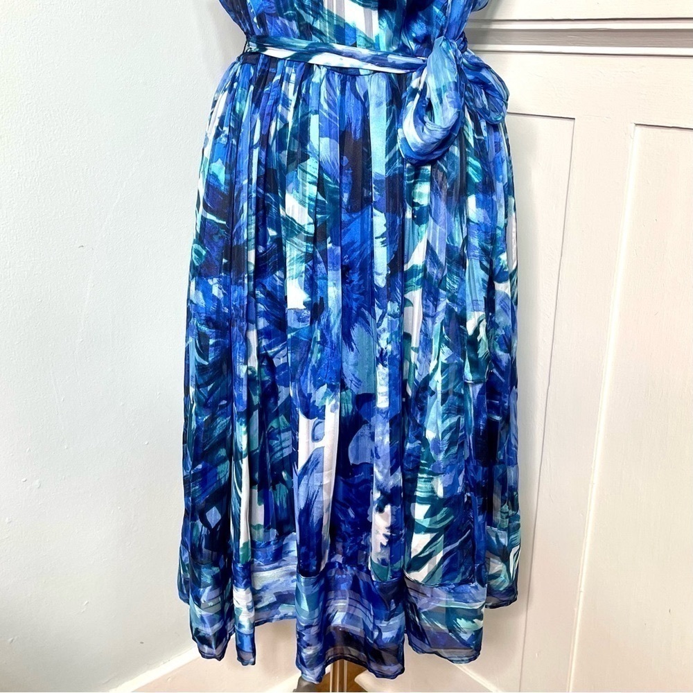 Luxe by Carmen Marc Valvo Blue Floral Party Dress 16 - Picture 6 of 10